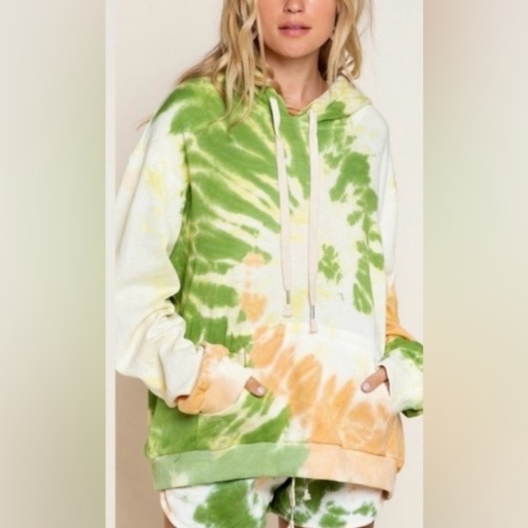 POL Sweaters - POL Tie-Dye Hoodie Sweater - Green and Orange